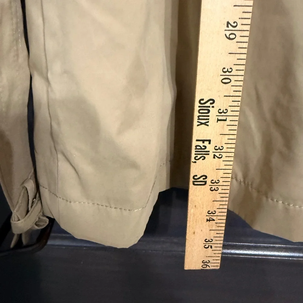 Banana Republic Mens Khaki Double Breasted Trench Coat Belted Plaid Lining M
